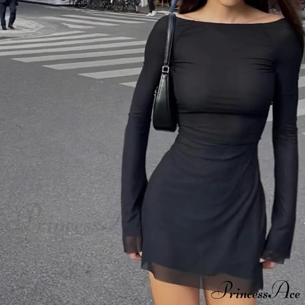 Serena Mesh Backless Mini Dress Black 1