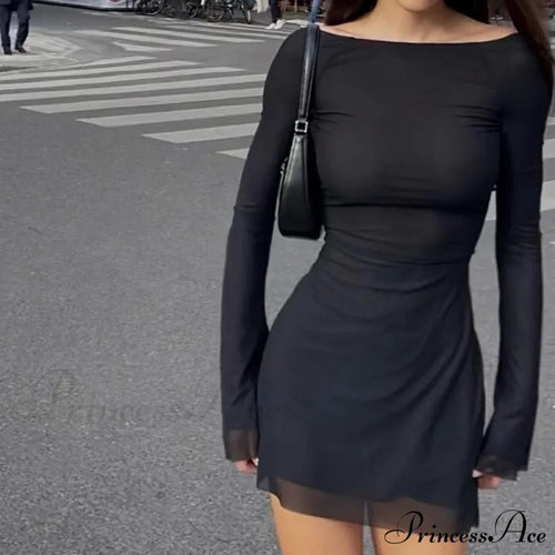Serena Mesh Backless Mini Dress Black 1