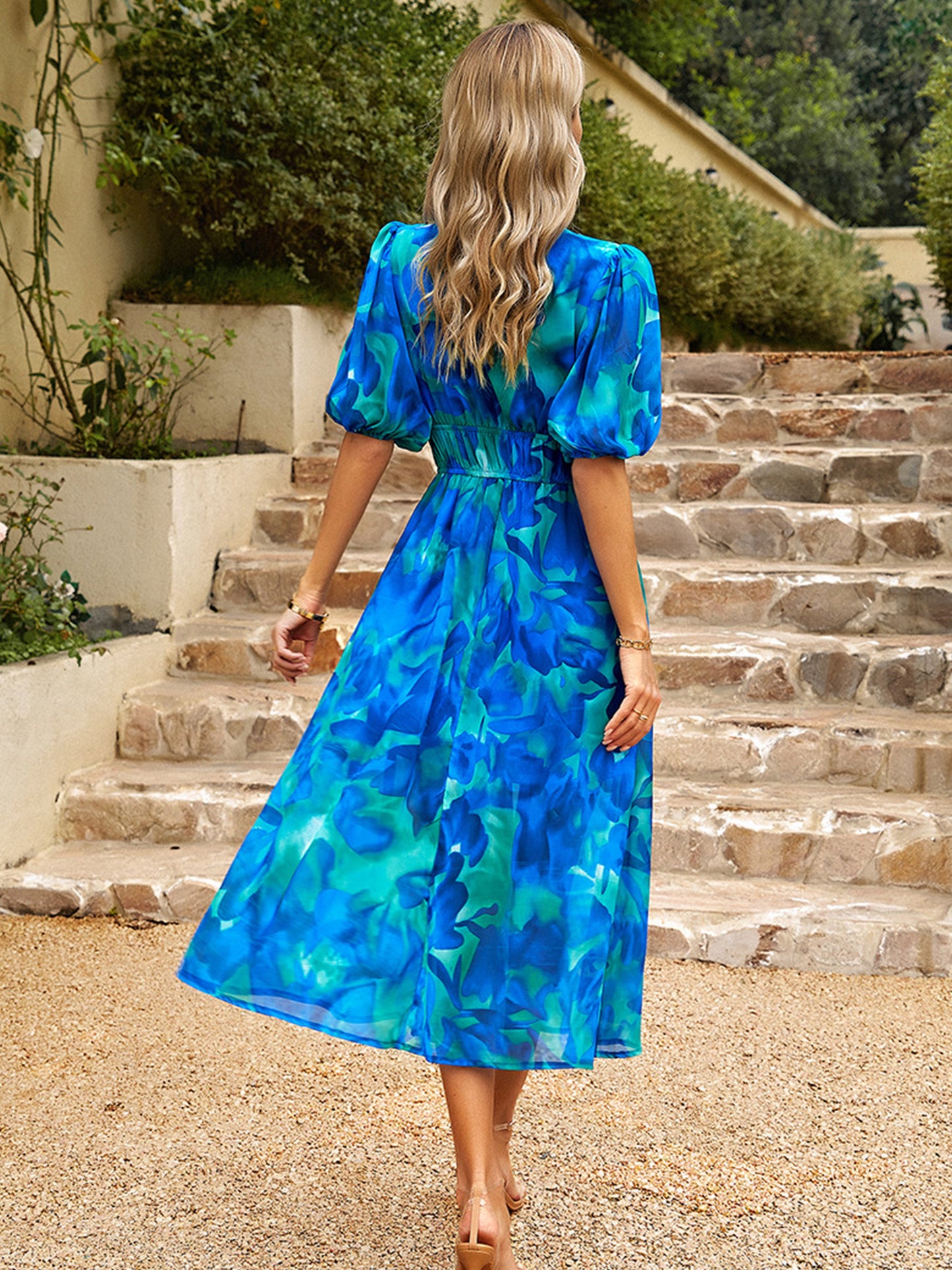 Margot V-Neck Crepe Midi Dress Blue 6
