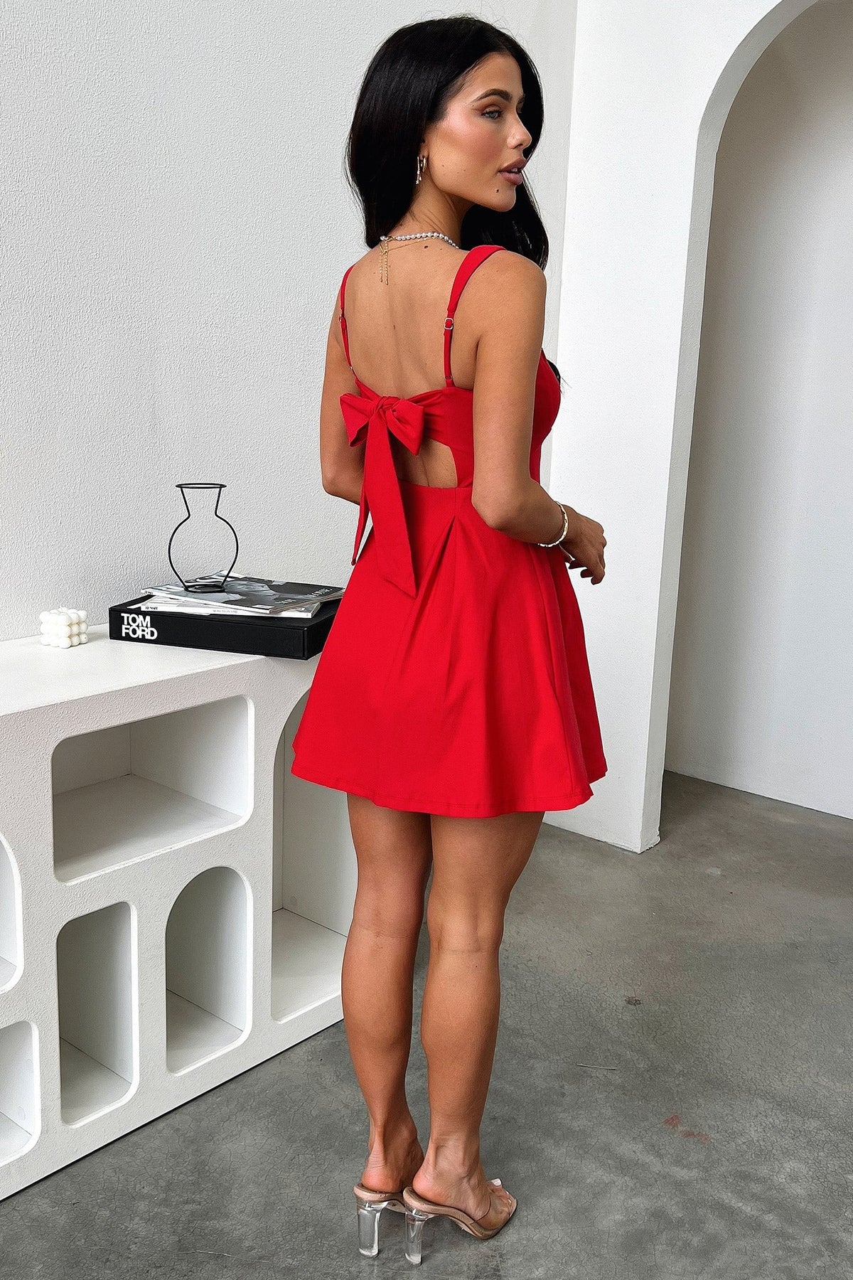 Bransley Satin Midi Dress in White Red 7