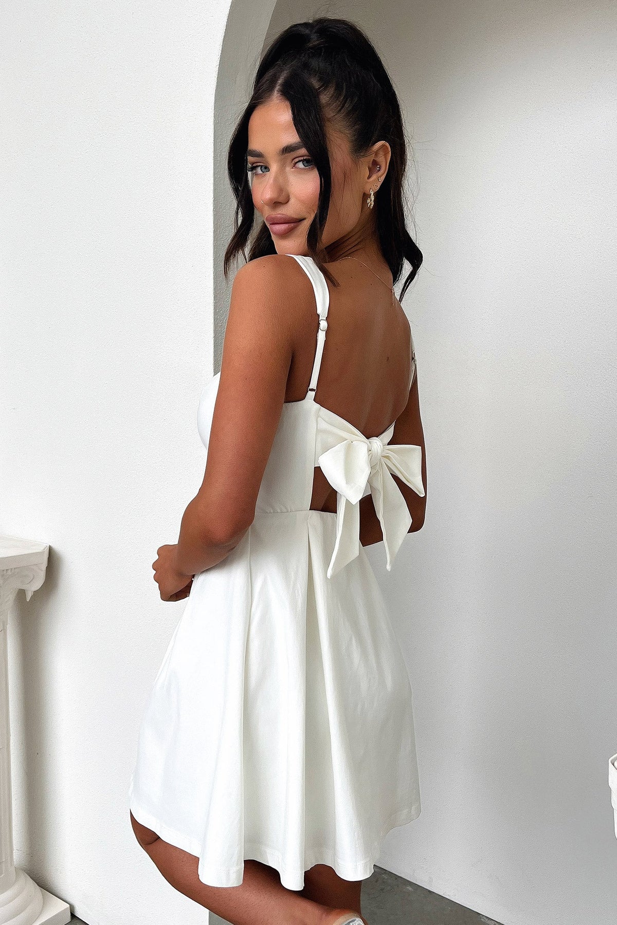 Colette Satin Midi Dress in Black White 5
