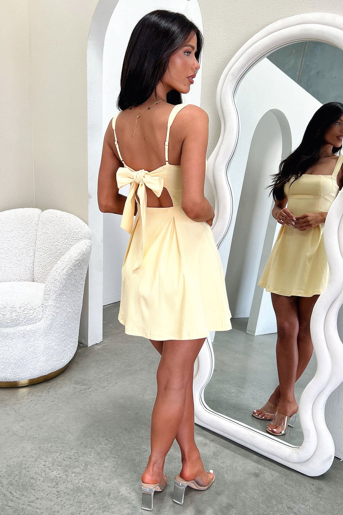 Bransley Satin Midi Dress in White Yellow 9