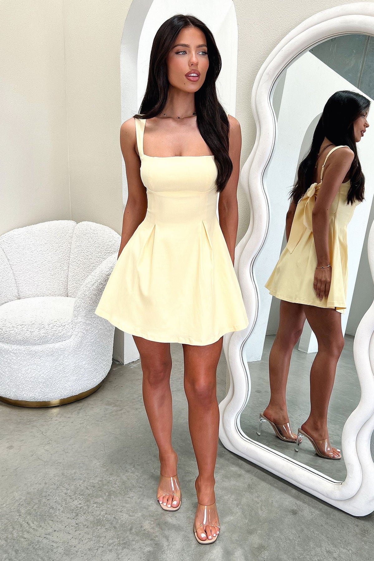Colette Satin Midi Dress in Black Yellow 4
