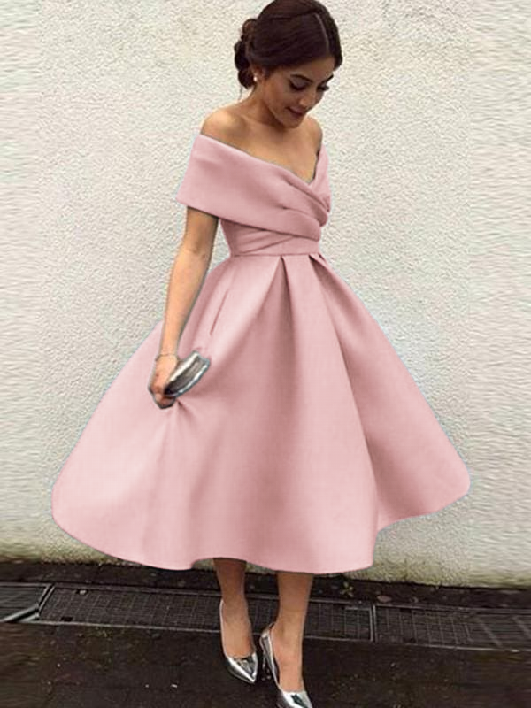 Isabelle Off-Shoulder Satin A-Line Dress Multi 3