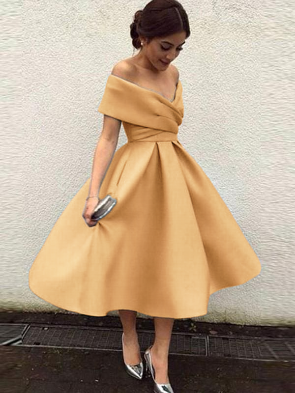 Isabelle Off-Shoulder Satin A-Line Dress Multi 5