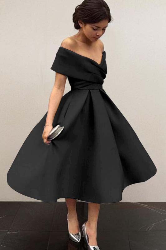 Isabelle Off-Shoulder Satin A-Line Dress Multi 9
