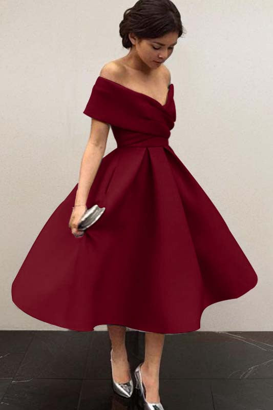 Isabelle Off-Shoulder Satin A-Line Dress Multi 10