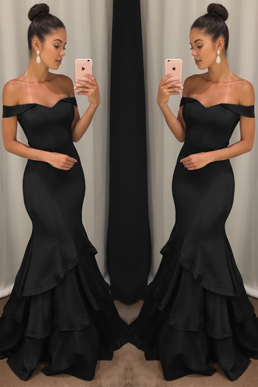 Lillian Off-Shoulder Mermaid Gown Shoulder Mermaid Prom Dresses Tiered Simple Evening Gowns 10