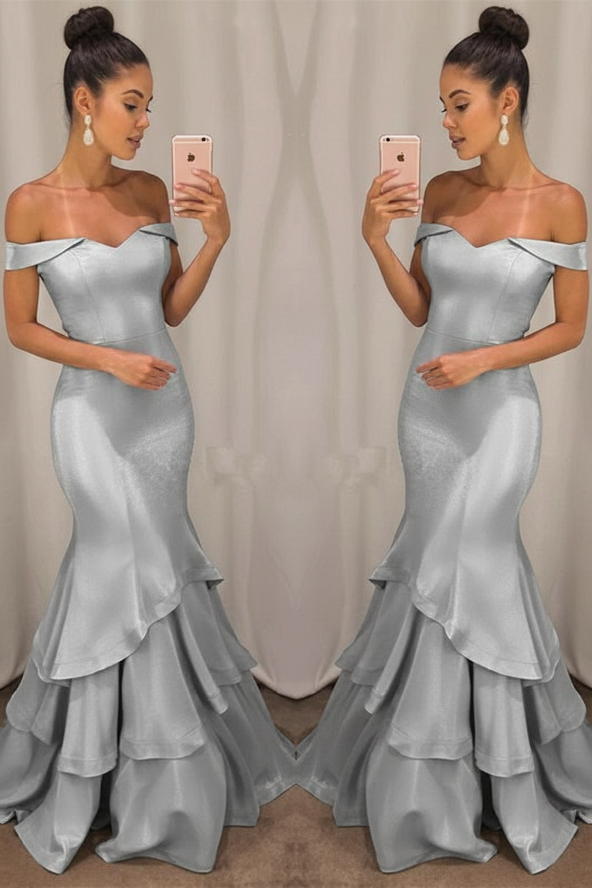 Lillian Off-Shoulder Mermaid Gown Shoulder Mermaid Prom Dresses Tiered Simple Evening Gowns 3
