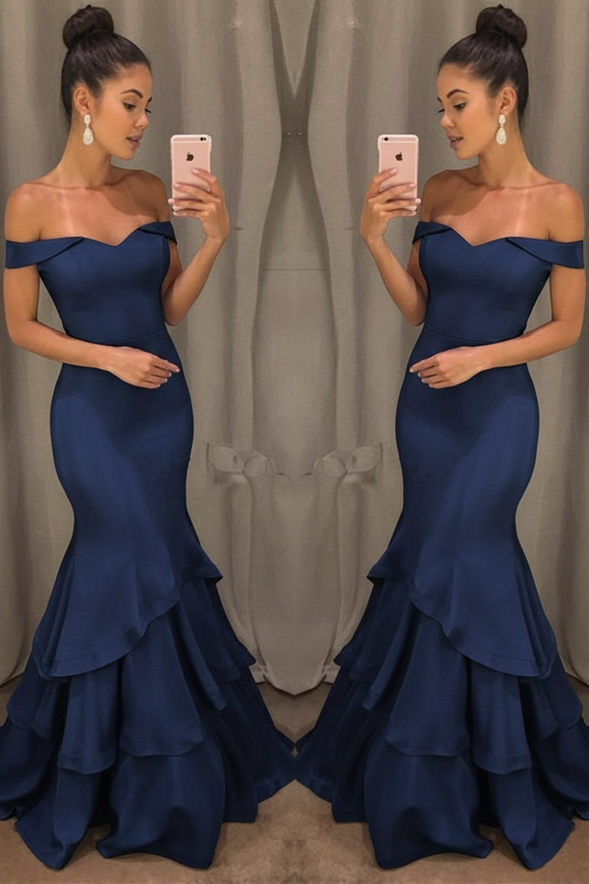 Lillian Off-Shoulder Mermaid Gown Shoulder Mermaid Prom Dresses Tiered Simple Evening Gowns 4