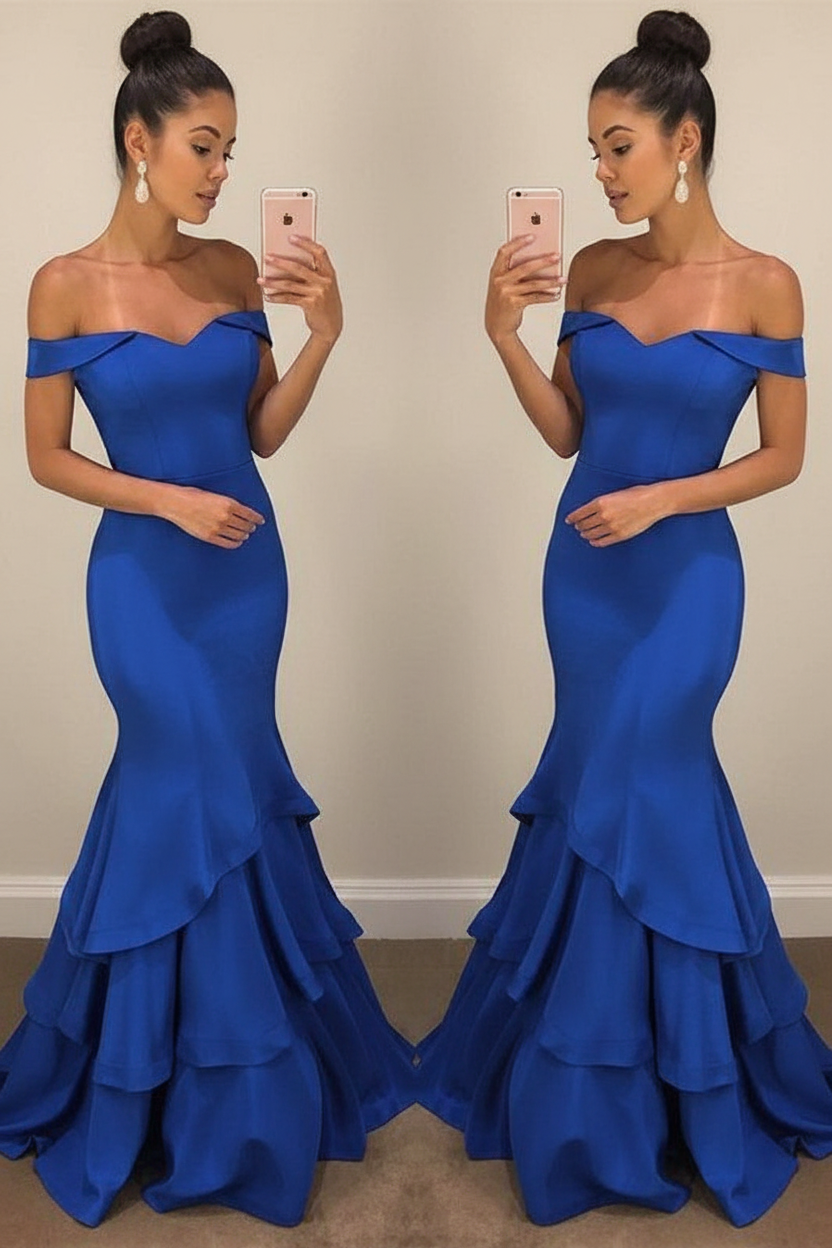 Lillian Off-Shoulder Mermaid Gown Shoulder Mermaid Prom Dresses Tiered Simple Evening Gowns 5