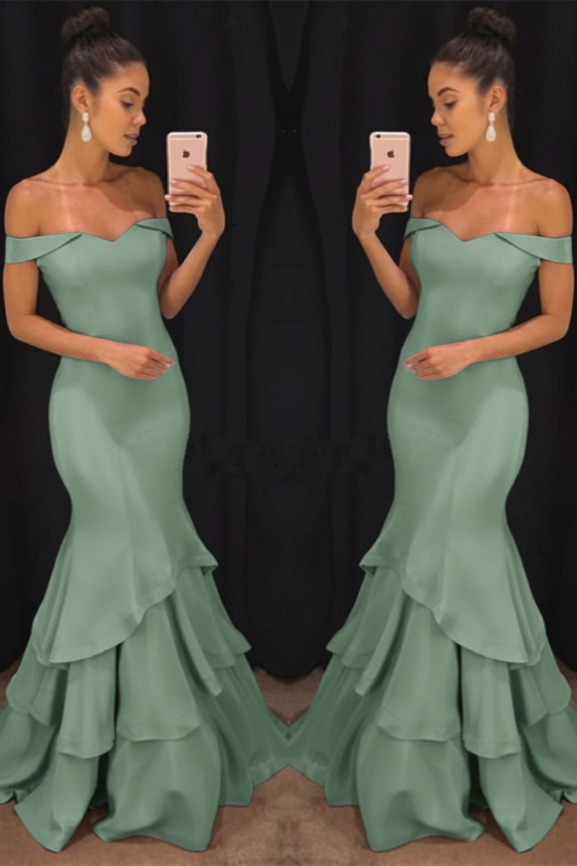 Lillian Off-Shoulder Mermaid Gown Shoulder Mermaid Prom Dresses Tiered Simple Evening Gowns 6