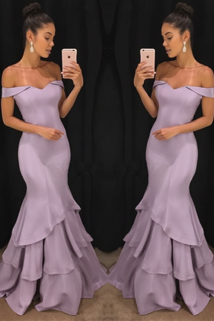 Lillian Off-Shoulder Mermaid Gown Shoulder Mermaid Prom Dresses Tiered Simple Evening Gowns 7