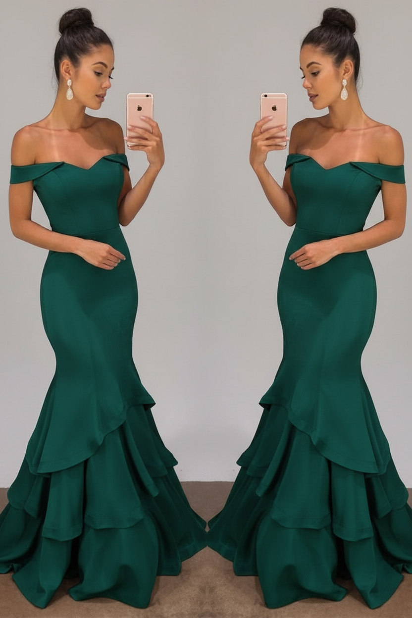 Lillian Off-Shoulder Mermaid Gown Shoulder Mermaid Prom Dresses Tiered Simple Evening Gowns 8