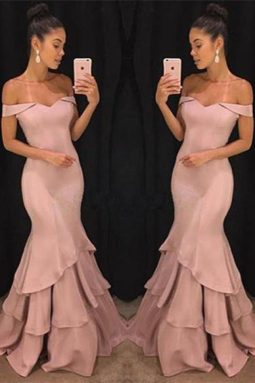 Lillian Off-Shoulder Mermaid Gown Shoulder Mermaid Prom Dresses Tiered Simple Evening Gowns 1