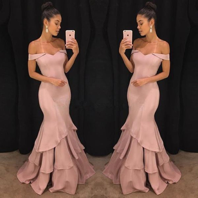 Lillian Off-Shoulder Mermaid Gown Shoulder Mermaid Prom Dresses Tiered Simple Evening Gowns 2