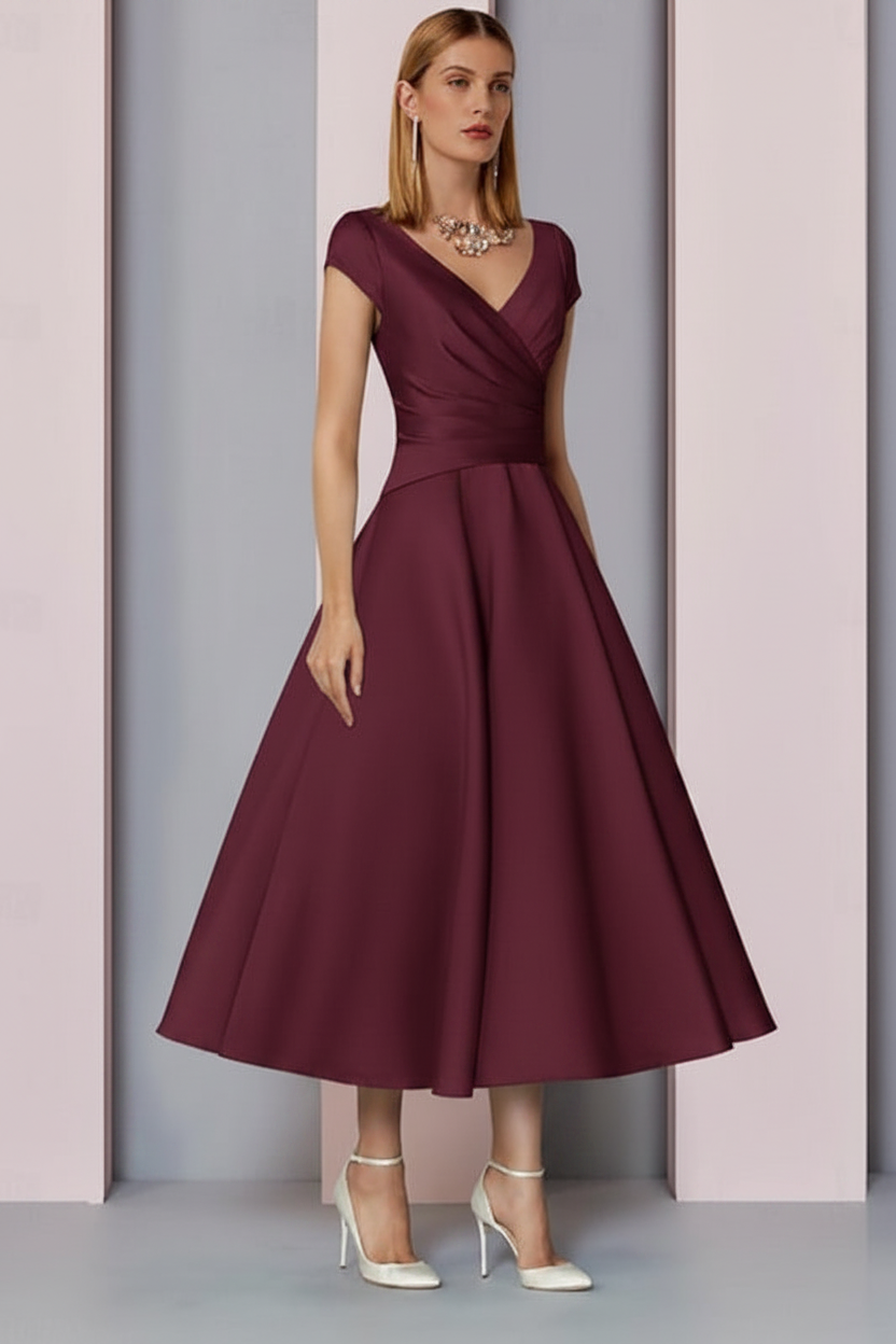 Eleanor Satin A-Line Dress Burgundy 7
