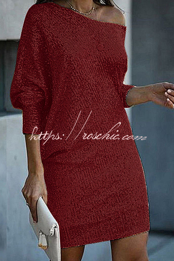 Evadne Sequin Off-Shoulder Mini Dress Pink 10