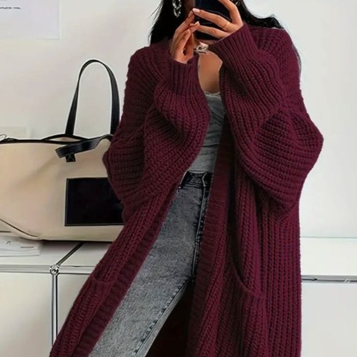 Margot Ribbed Knit Cardigan Burgundy 1