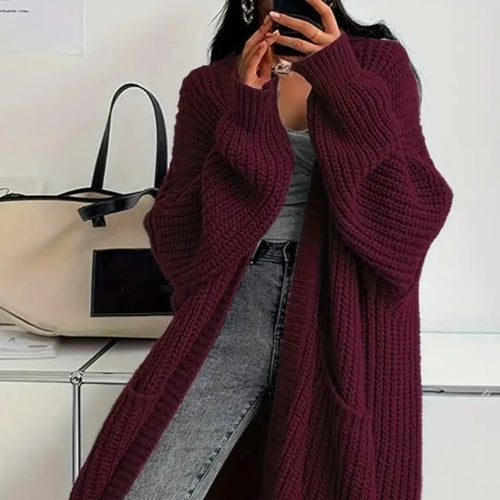 Margot Ribbed Knit Cardigan Burgundy 1