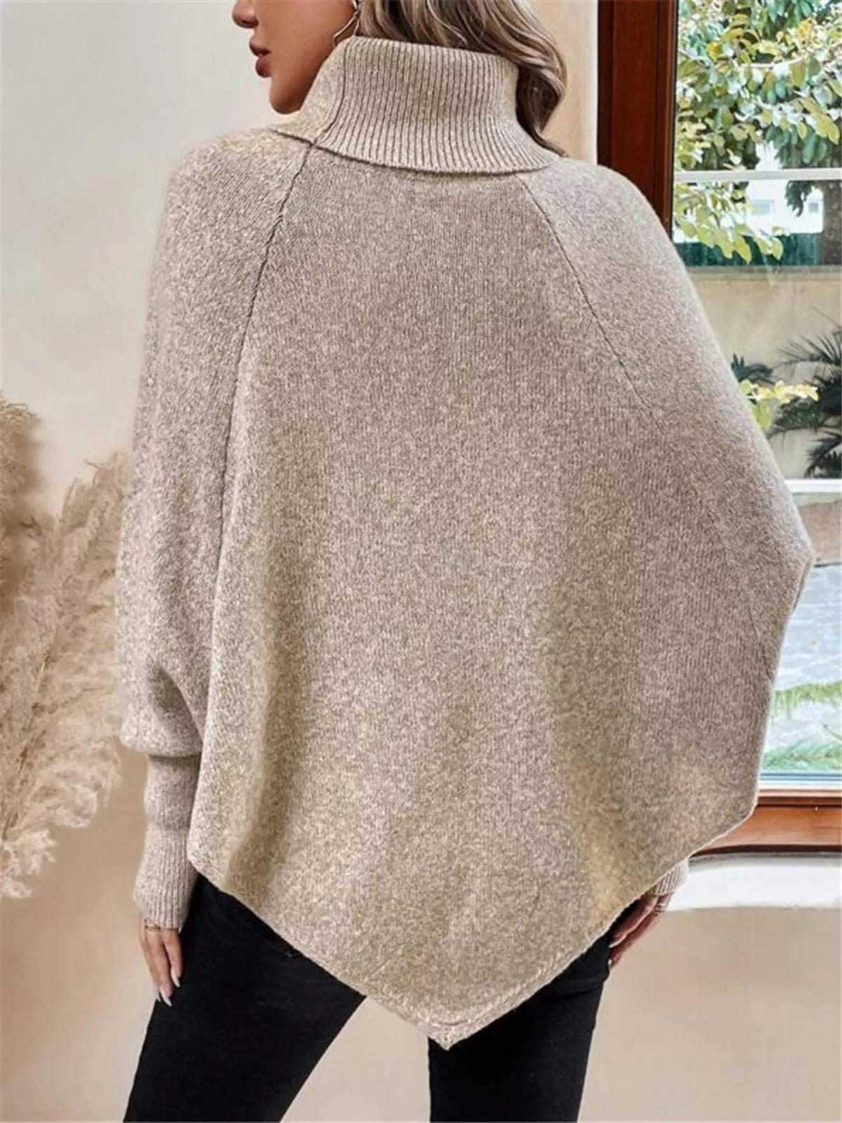 Margot Cable Knit Turtleneck Sweater Khaki Color 3