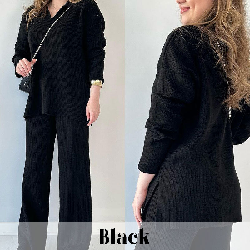 Margot Two-Piece Knit Set with Slit Detail White 10