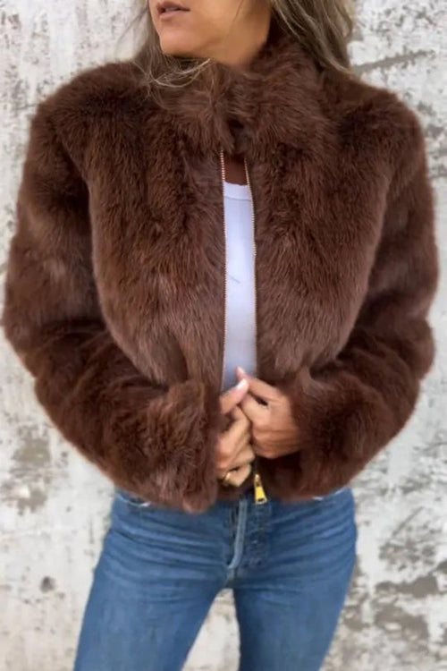 Margot Faux Fur Turtleneck Jacket Black 1