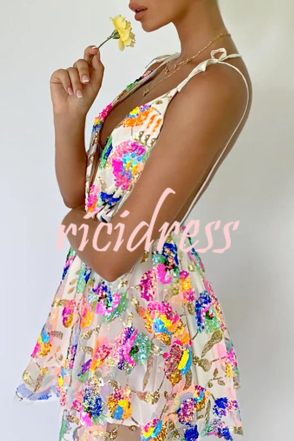 Arabella Sequined Floral Mini Dress Pink 4
