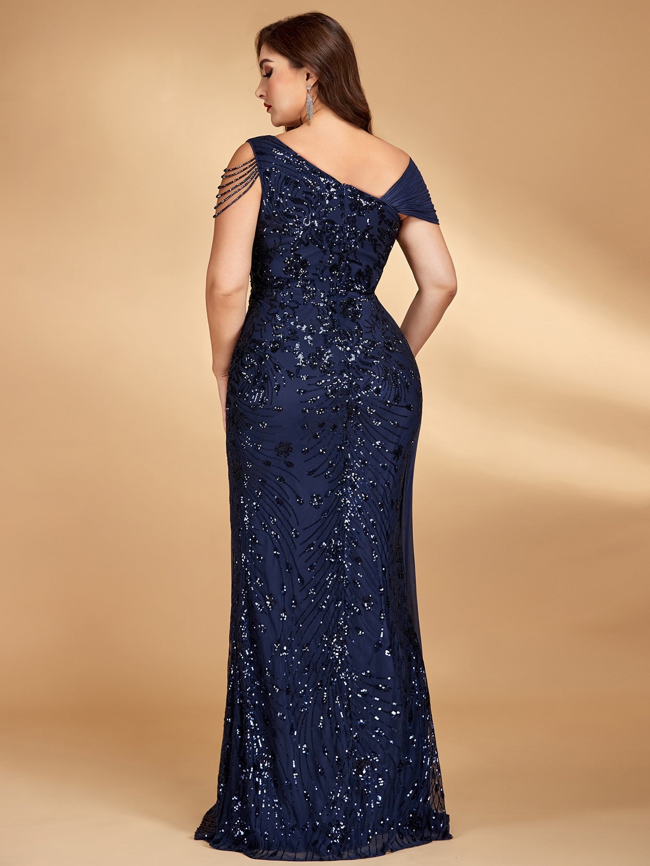 Celeste One-Shoulder Beaded Maxi Dress Blue 2