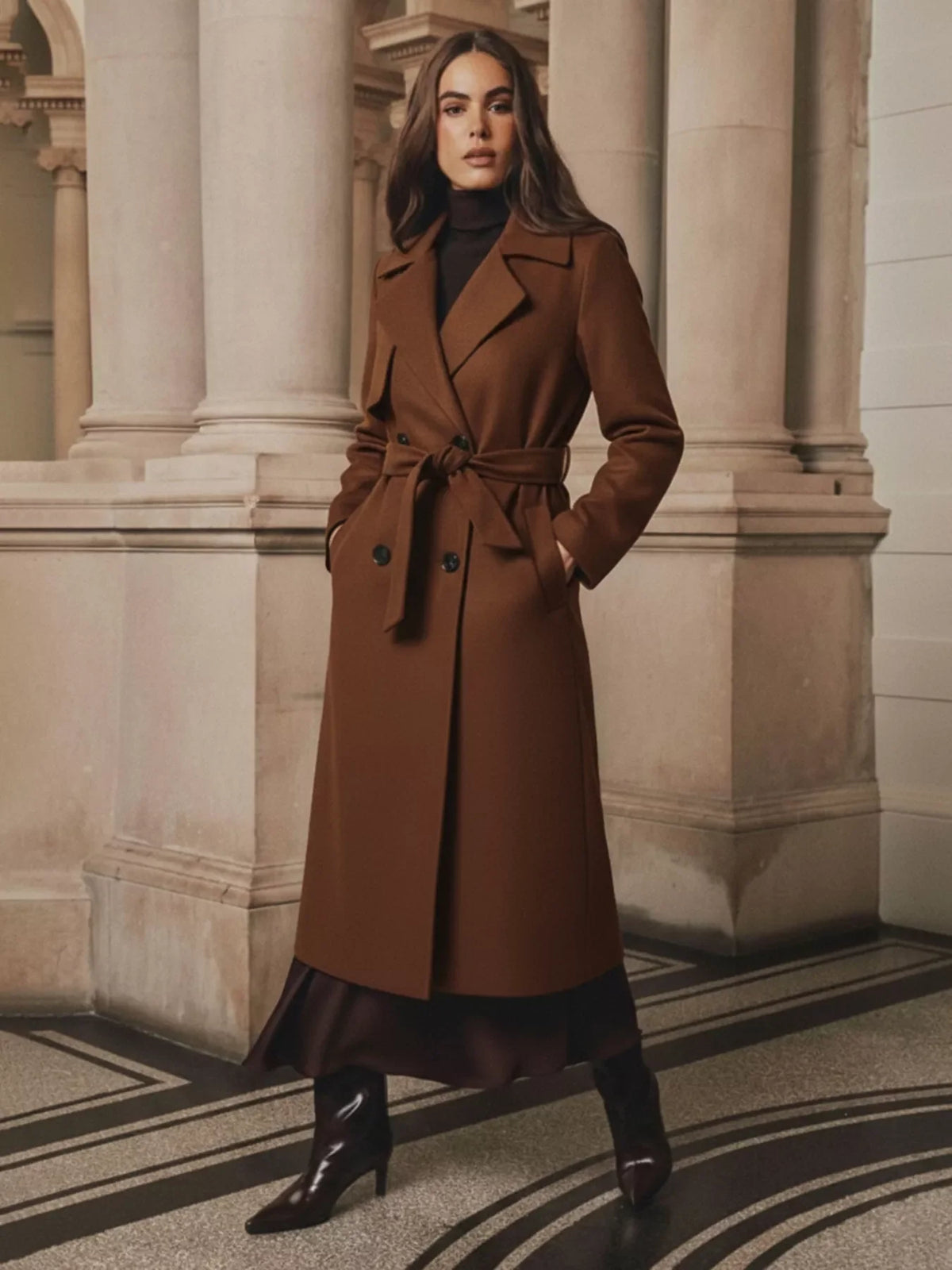 Margot Wool Blend Belted Coat Brown 1