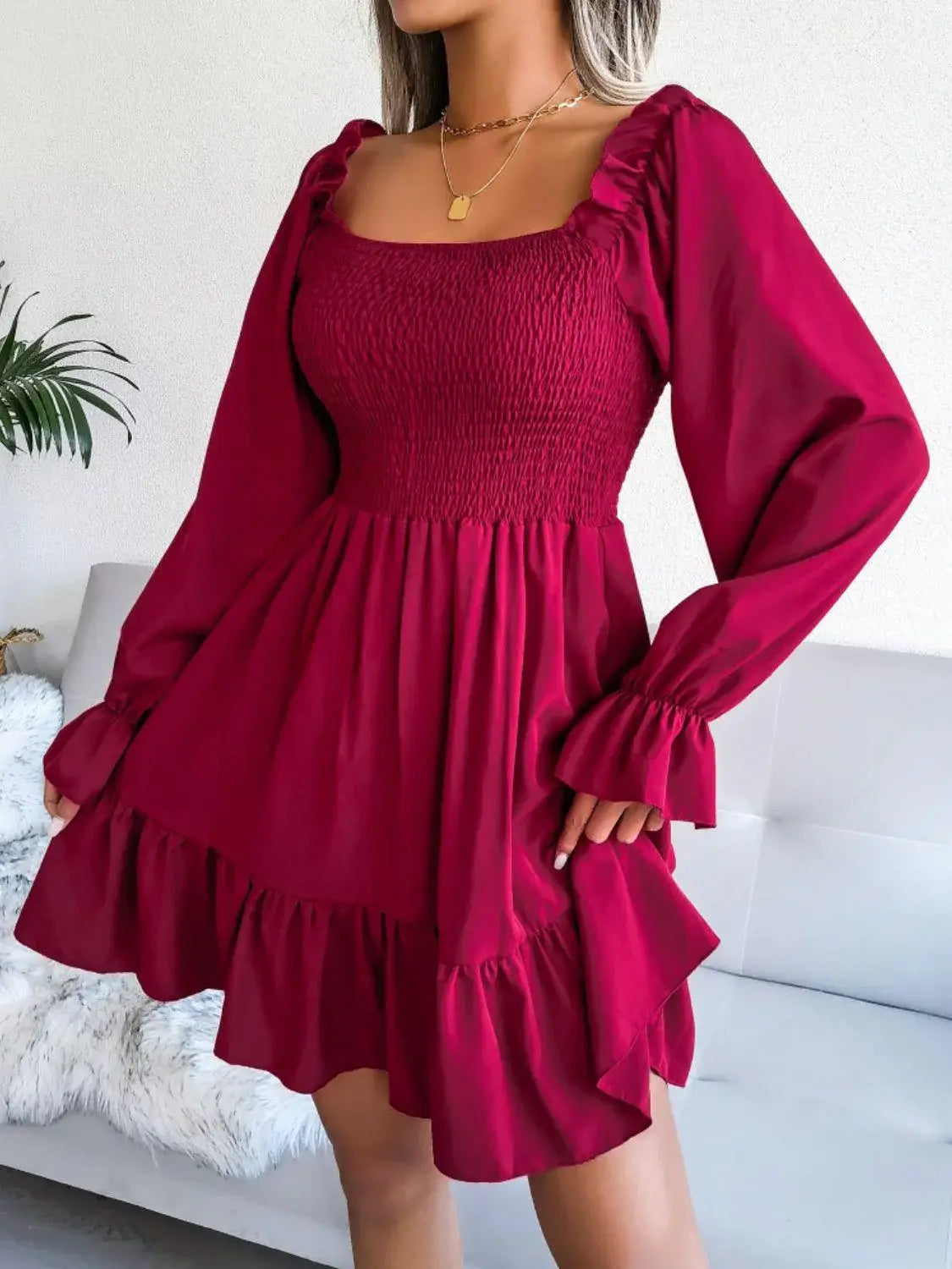 Celine Smocked Flounce Dress Olive 9