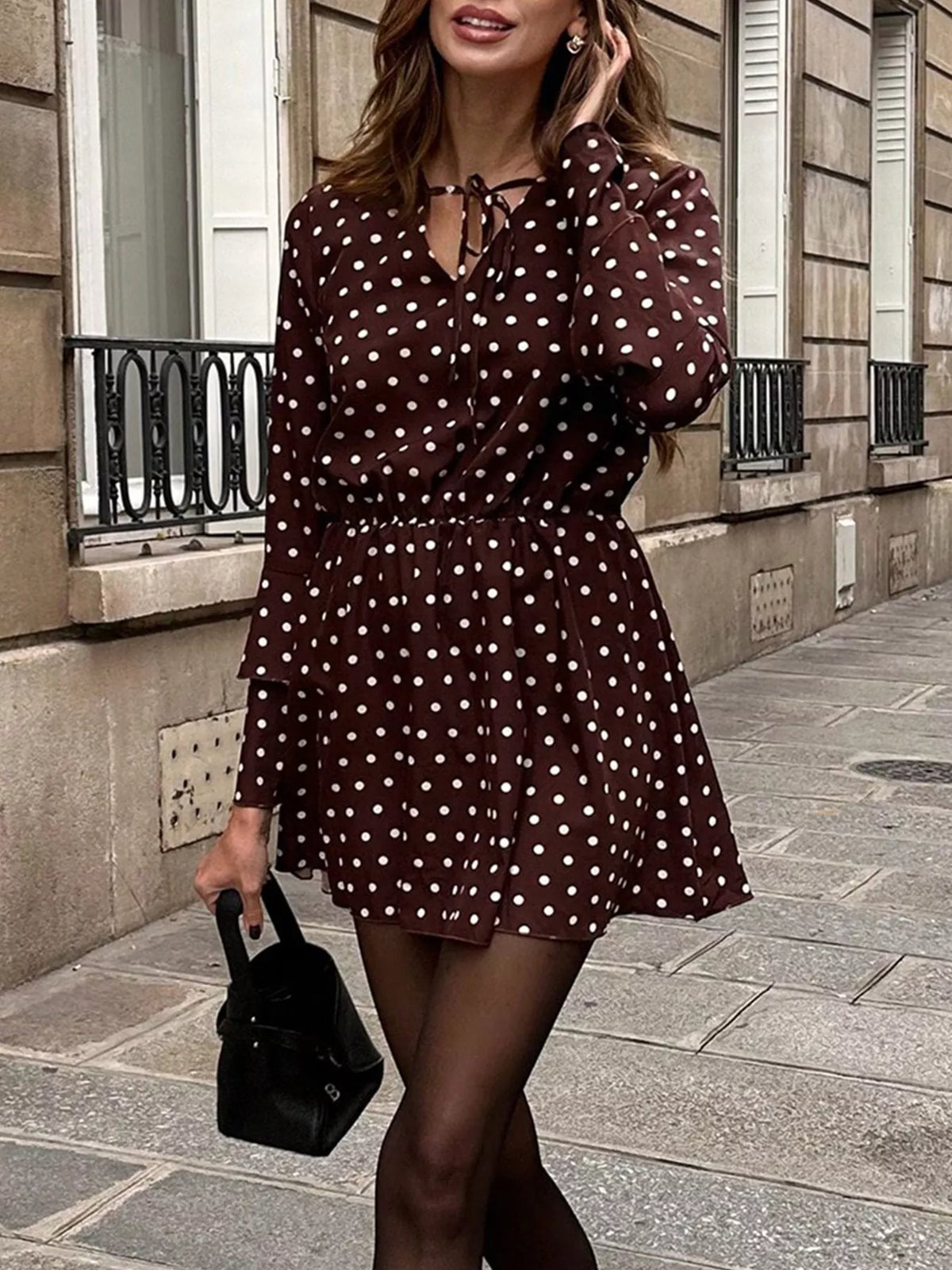 Margot Polka Dot Mini Dress Brown 2