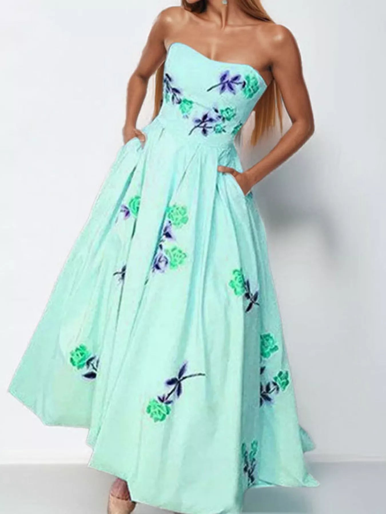 Margot Floral Tube Maxi Dress Tan 7