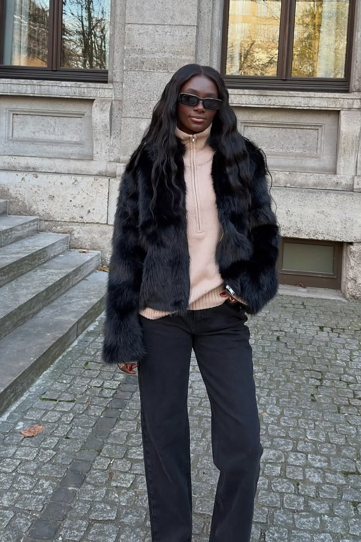 Maeve Faux Fur Jacket Black 1
