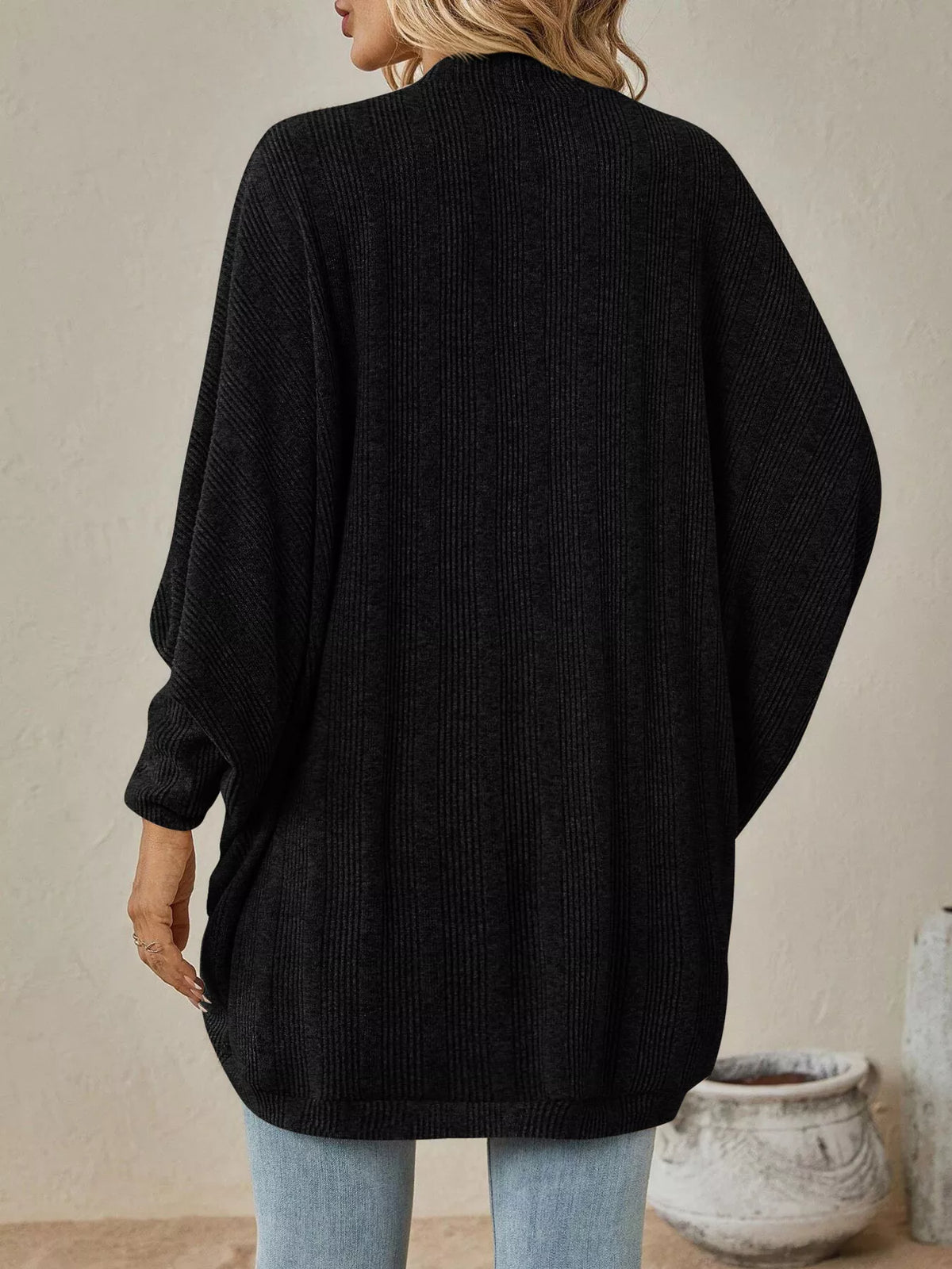Celestine Open-Front Cocoon Cardigan Black 2