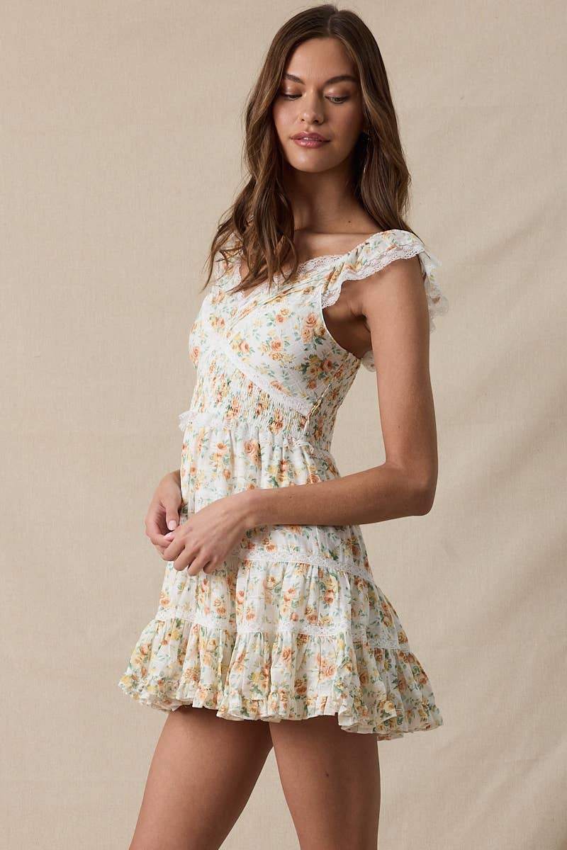 Honeyblossom Floral Tiered Mini Dress Neck Cotton Dress 2