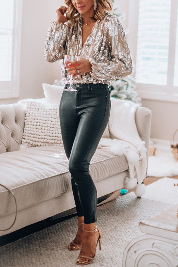 Vivienne Sequin Long-Sleeve Top Silver 2