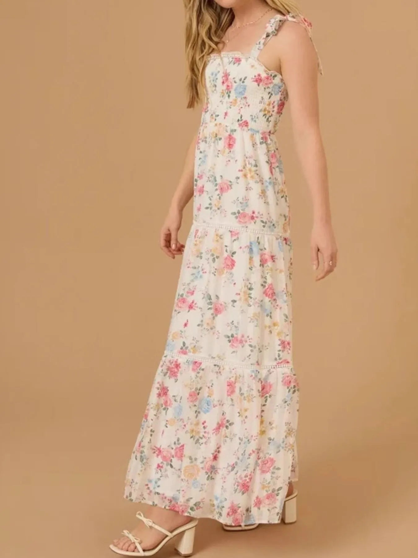 Isabelle Floral Smocked Maxi Dress Cream 3
