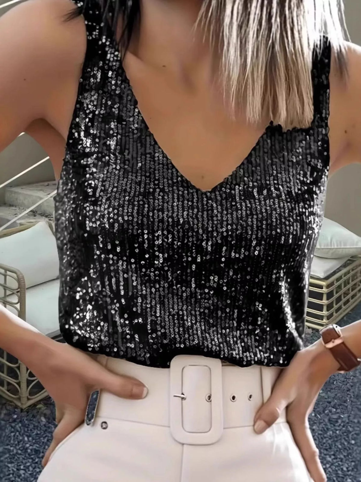 Margot Sequin V-Neck Tank Red 5