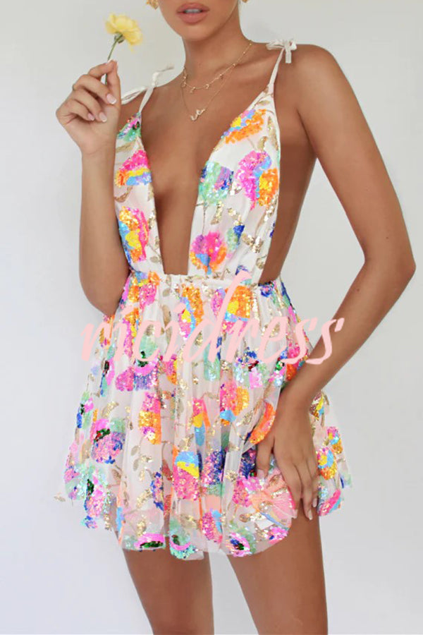 Arabella Sequined Floral Mini Dress Pink 3