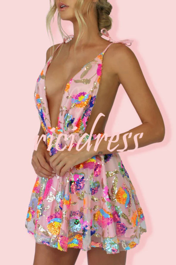 Arabella Sequined Floral Mini Dress White 8