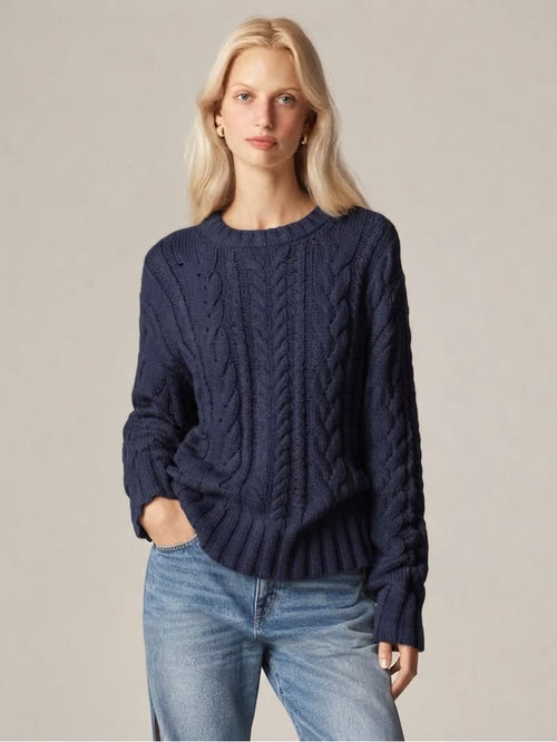 Margot Cable-Knit Crewneck Sweater Navy 1