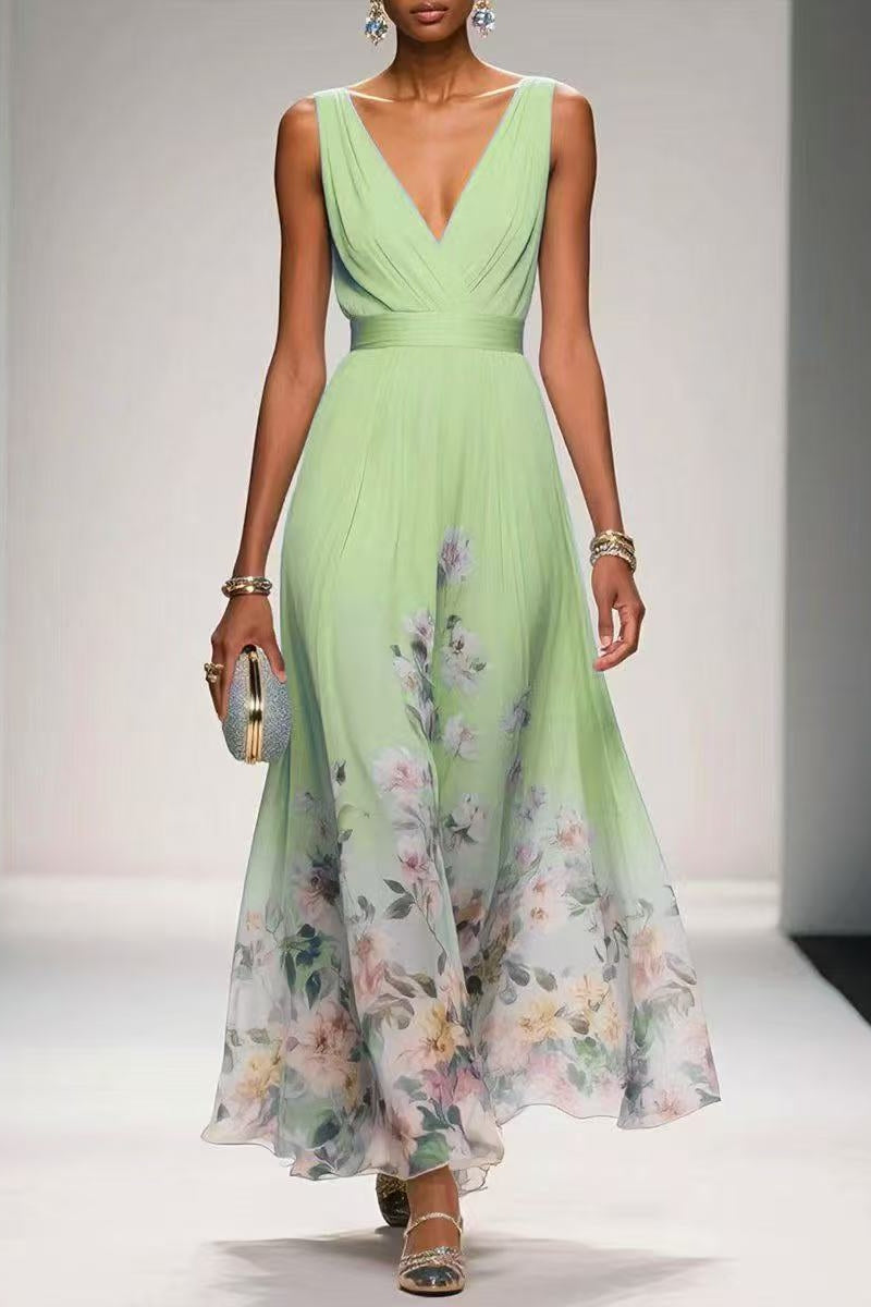 Margot A-Line Chiffon Tea Dress Green 9