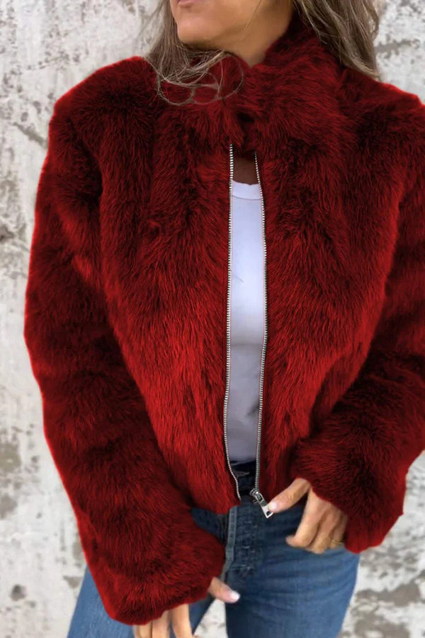 Margot Faux Fur Turtleneck Jacket Blue 4