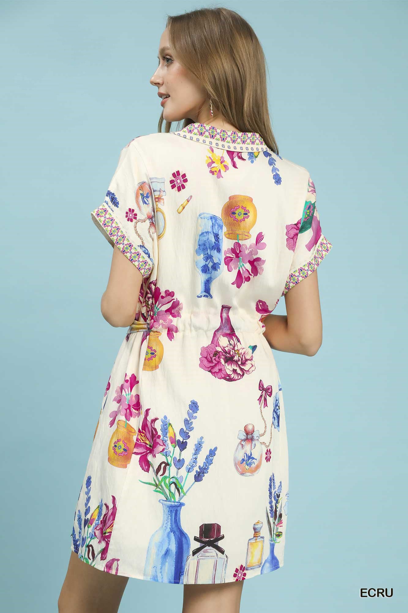Margot Floral Mini Dress with Belt ECRU 3