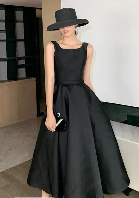 India Square Neck Tea Length Dress Black 1