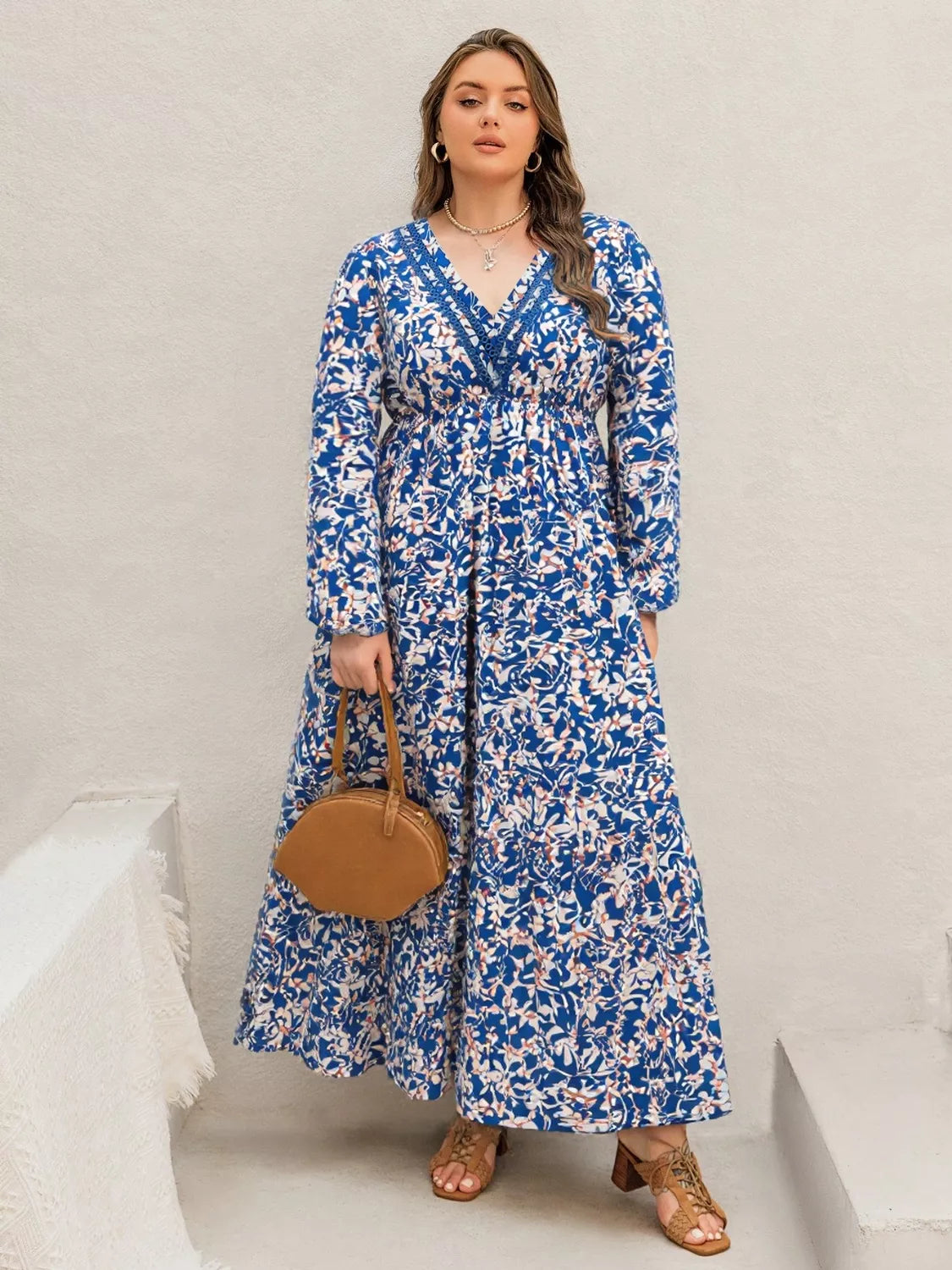 Violet Floral Maxi Dress with Flutter Sleeves Neck Long Sleeve Maxi Dress 1