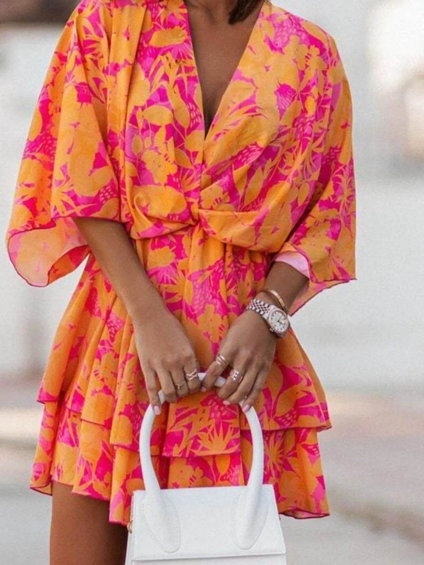 Margot Printed Surplice Mini Dress Orange 3