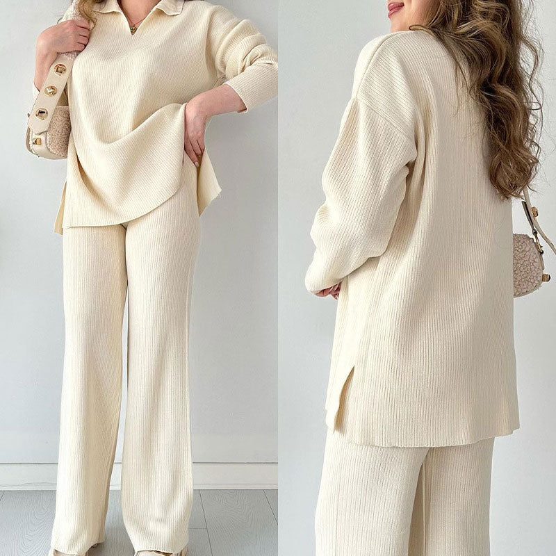 Margot Two-Piece Knit Set with Slit Detail White 3