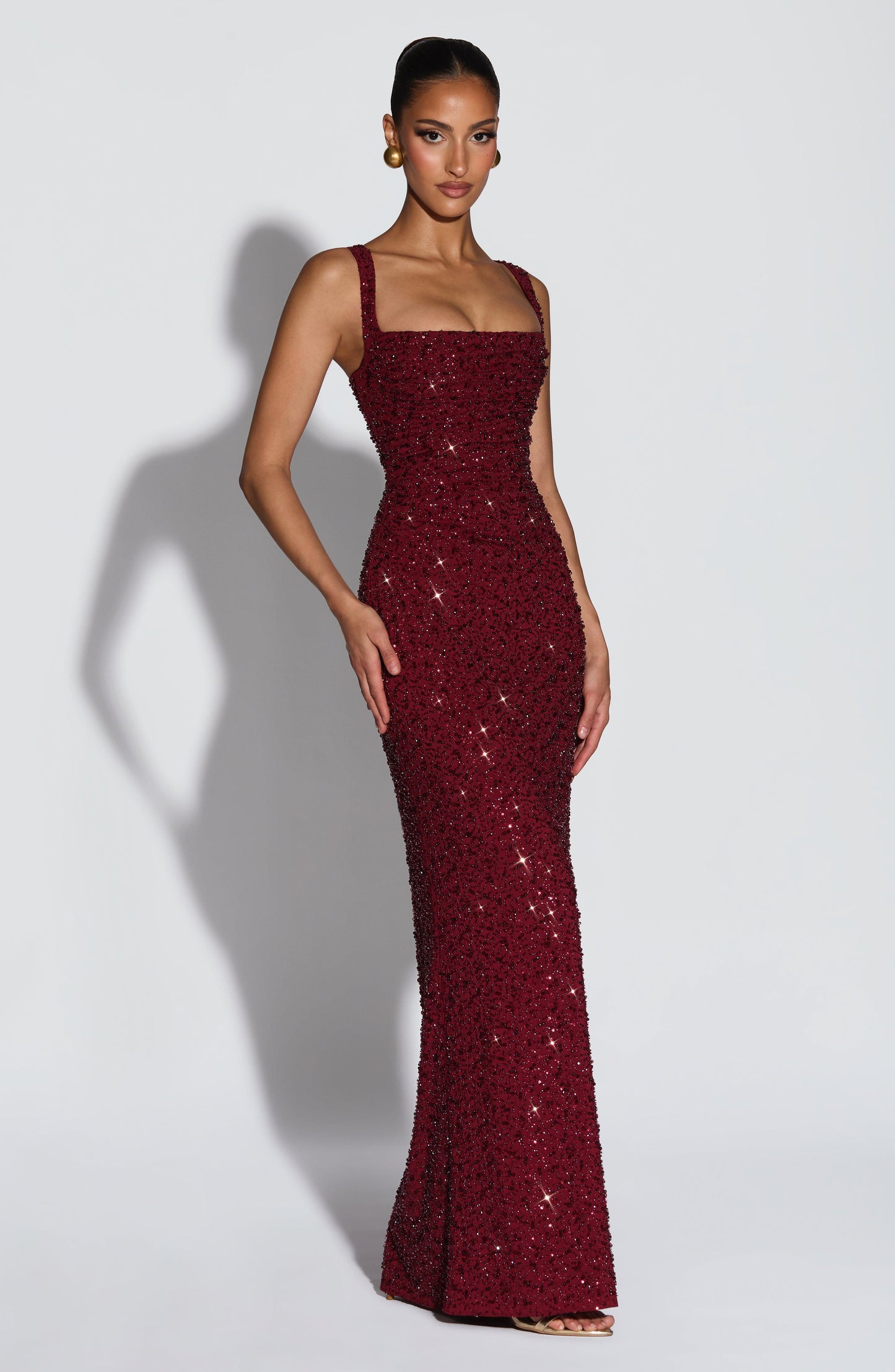 Calanthe Sparkle Maxi Dress Burgundy Sparkle 3